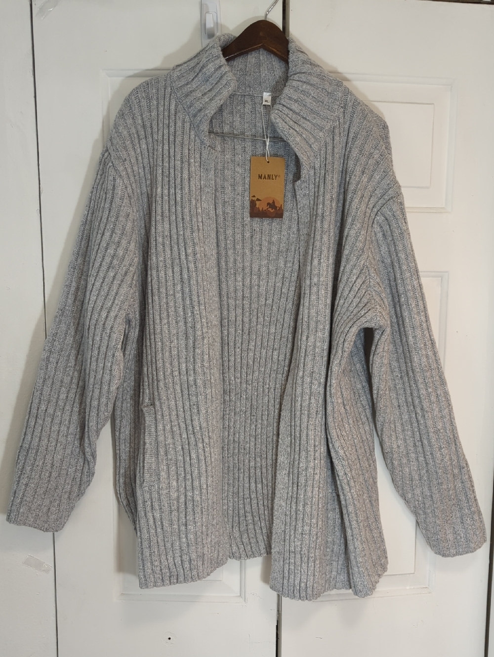 Manly Brand Mens Sweater Cardigan - Light Heather Gray XL New With Tag